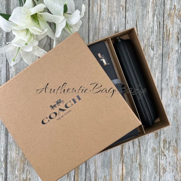 Coach Boxed Notebook & Pencil Case Set With Penguin Print Leather Bag Purse - Picture 2 of 9